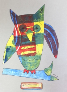 owl from gelli print