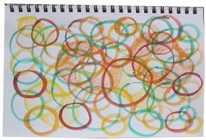 circles with soft pastels and watercolor